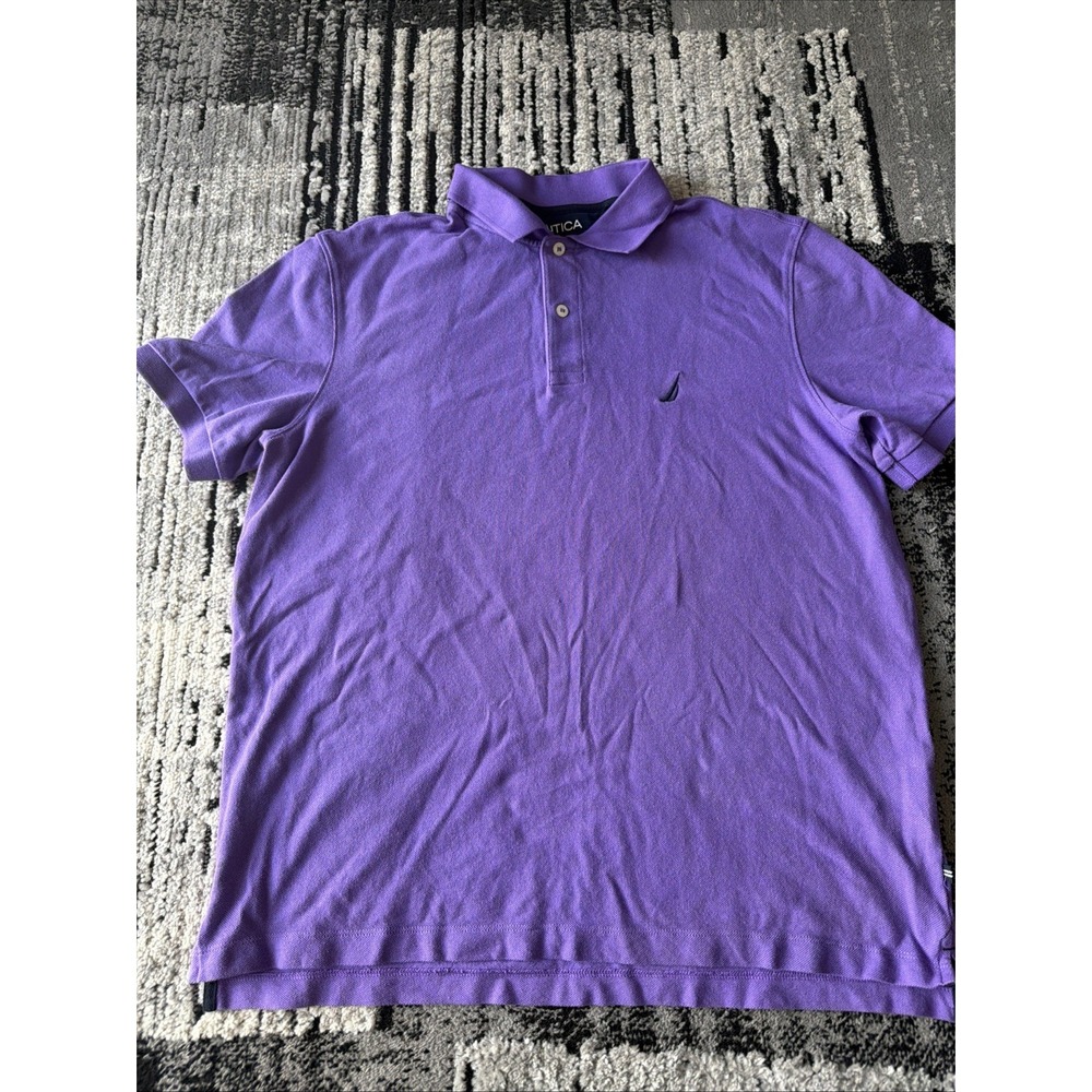 Nautica Polo Shirt Mens Large Purple Excellent Classic Fit Short Sleeve Cotton